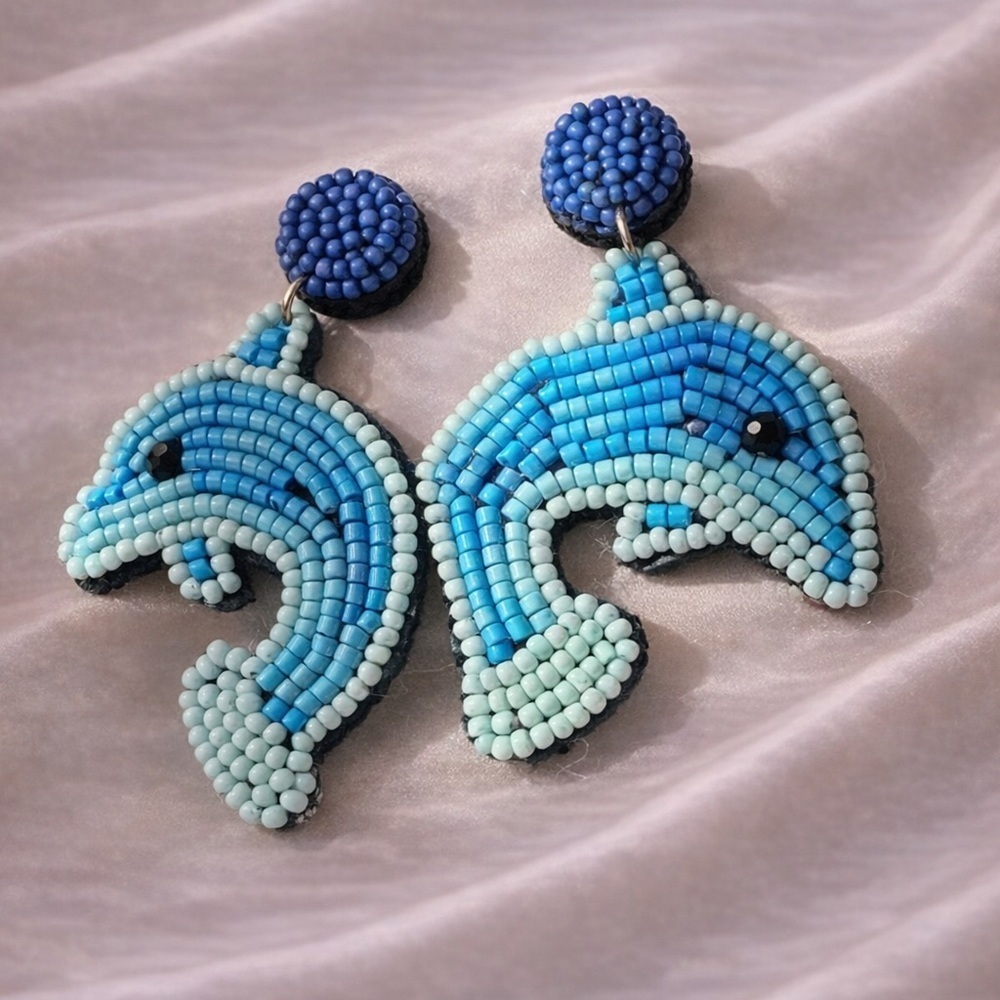 Blue Dolphin Ocean Blue Beaded Earrings